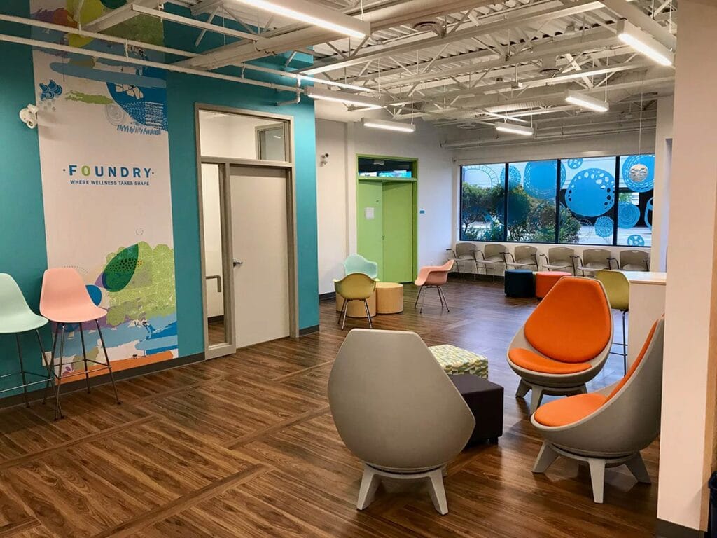 The image captures Foundry Youth Centre, offering free and confidential counselling, primary care, sexual health and addiction services to young people aged 12-24 and their families.