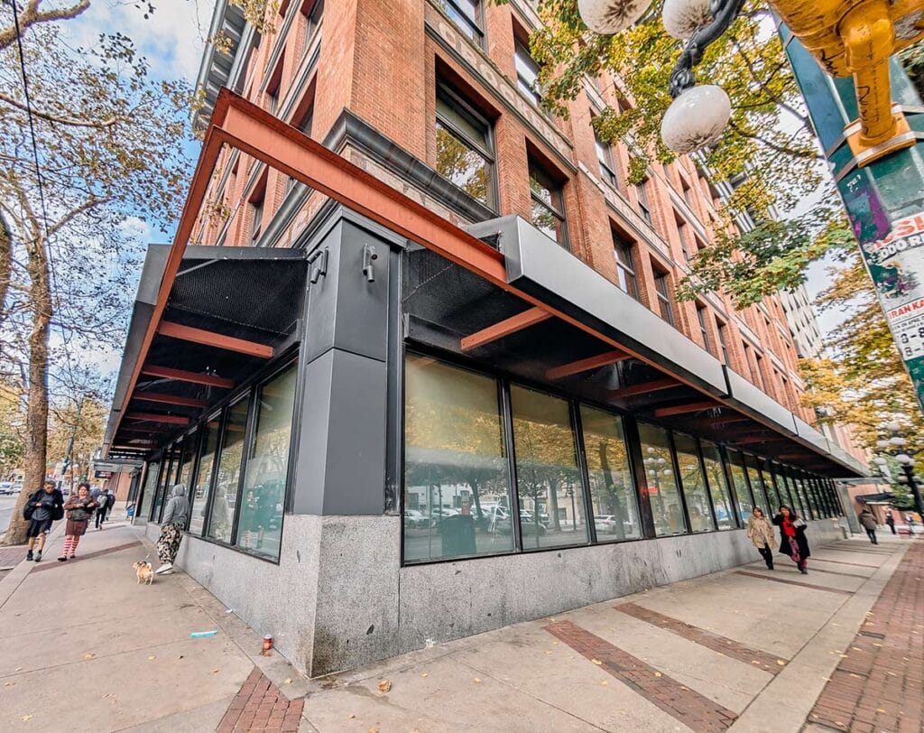 The image captures the future site of the New Community Policing Centre for Gastown and Hastings Crossing located at West Hastings and Abbott Streets